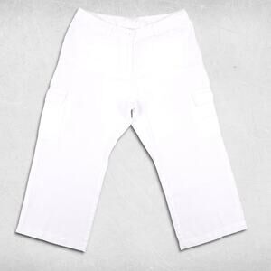 Garnet Hill Linen Pants Womens 10P White Crop Wide Leg Beach Coastal Lagenlook